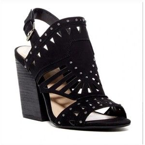 Vince Camuto Reston Sandals Womens Black Leather Block Heel Strap 8.5 M